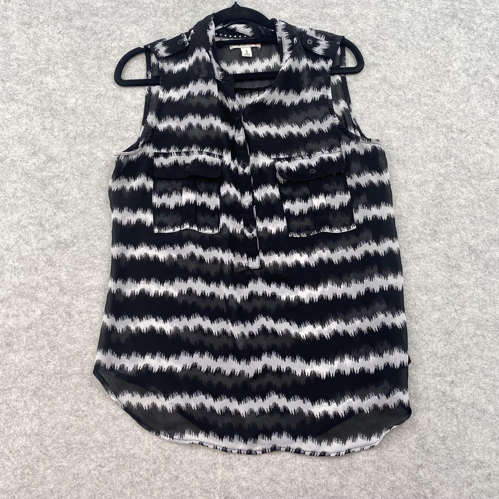 Old Navy Blouse Womens M Black White Chiffon Sleeveless Henley Casual Summer
